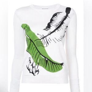 SONIA RYKIEL WHITE PALM LEAF INTARSIA SWEATER. Silk blend. NWT. Large